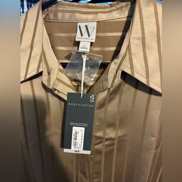Worthington Blouse Large Champagne Tan Stripe - Picture 3 of 5